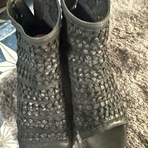 Lucky Brand Black Woven Ankle Booties